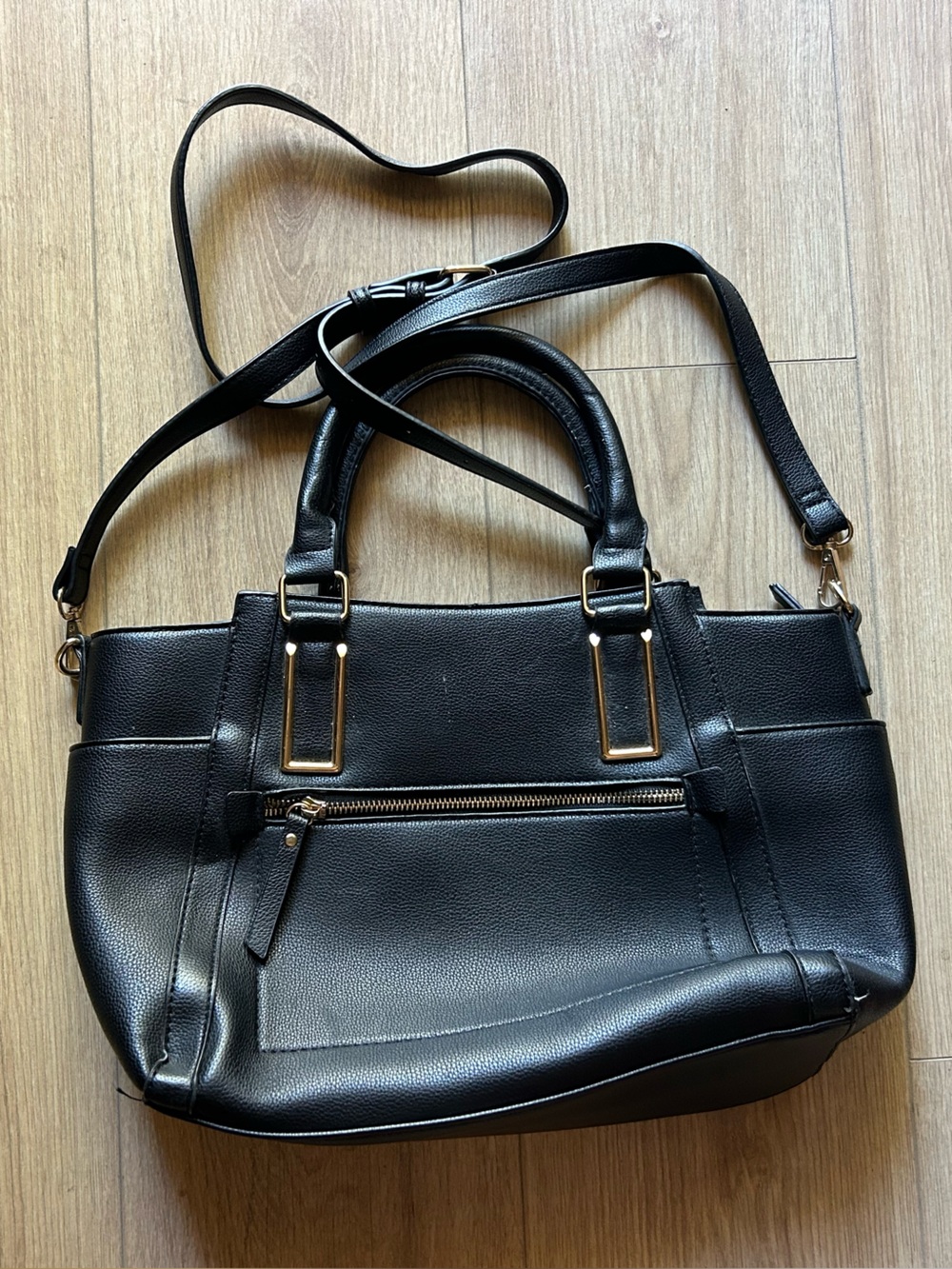 Miztique Black Shoulder Satchel with Gold Hardware